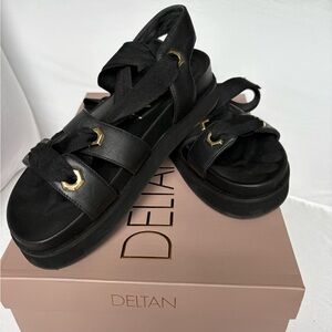 Deltan Black and Gold Women's Sandals